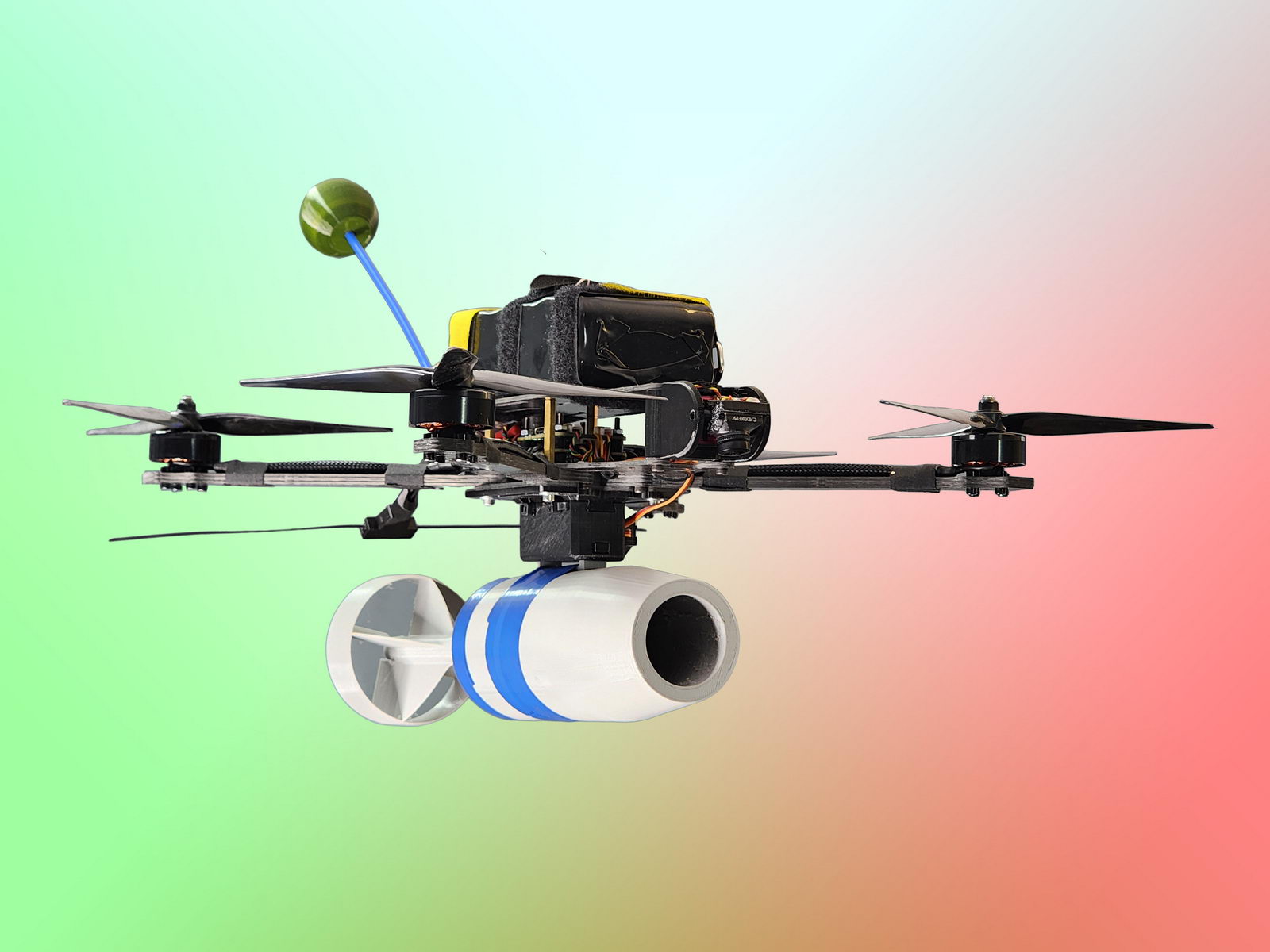 FPV bomber drone with throw system, 8 inch up to 2 kilograms payload